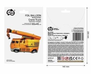 BALON FOLIOWY CIĘŻARÓWKA Z DŹWIGIEM 65X45 CM