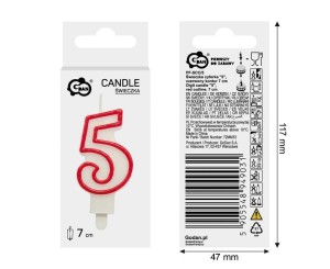 ŚWIECZKA 5 CZERWONY KONTUR 7CM
