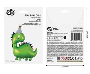 BALON FOLIOWY DINOZAUR W CZAPECZCE 36CM