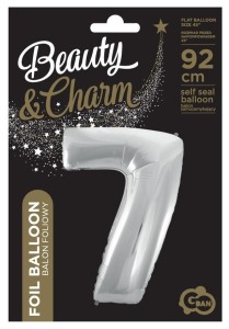 BALON FOLIOWY CYFRA 7 BEAUTY&CHARM SREBRNA 92CM