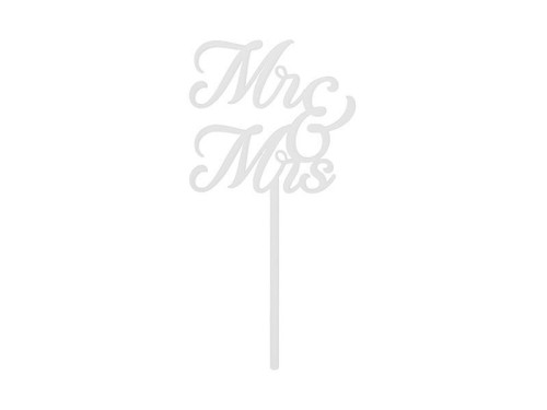 Topper akrylowy na tort MR & MRS biały 16.5cm