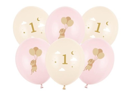 Balony Myszki z cyferką 1 Pale Pink 30cm 6szt