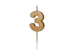 ŚWIECZKA URODZINOWA 3 ZŁOTA 4,5CM