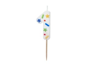 ŚWIECZKA URODZINOWA 1 BIAŁA KONFETTI 5.5CM