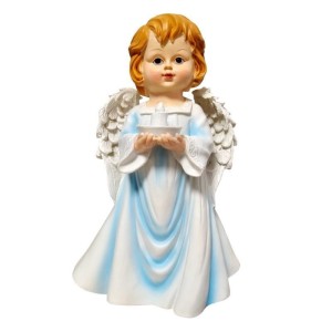 FIGURKA ANIOŁ ZE ŚWIECZKĄ - NIEBIESKI 22CM