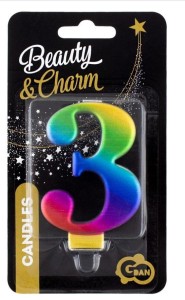 ŚWIECZKA CYFERKA 3 BEAUTY&CHARM GALAXY 8CM