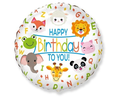 Balon foliowy Happy Birthday zwierzątka 45cm