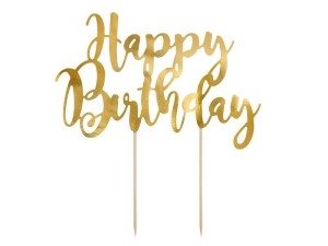 TOPPER NA TORT HAPPY BIRTHDAY ZŁOTY 22,5CM