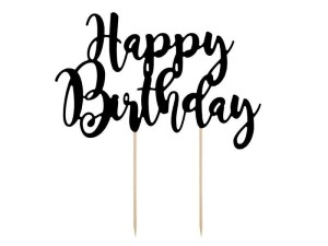 TOPPER NA TORT HAPPY BIRTHDAY CZARNY, 22,5CM
