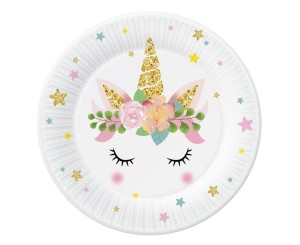 TALERZYKI PAPIEROWE JEDNOROŻEC 18CM 6SZT