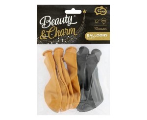 BALONY BEAUTY&CHARM METALIKI ZŁOTE I CZARNE 10SZT