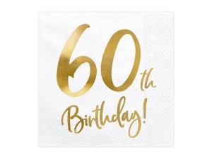 SERWETKI 60TH BIRTHDAY BIAŁE 33X33CM 20SZT