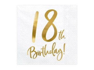 SERWETKI 18TH BIRTHDAY BIAŁY 33X33CM 20SZT