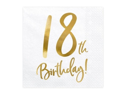 Serwetki 18th Birthday biały 33x33cm 20szt