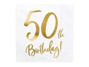 SERWETKI 50TH BIRTHDAY BIAŁE 33X33CM 20SZT