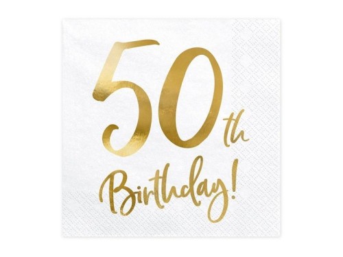 Serwetki 50th Birthday białe 33x33cm 20szt