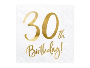 SERWETKI 30TH BIRTHDAY BIAŁE 33X33CM 20SZT