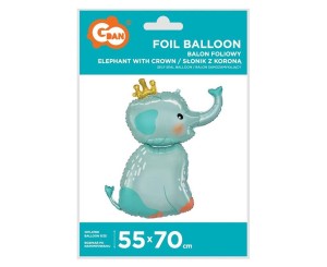 BALON FOLIOWY SŁONIK Z KORONĄ 55X70CM