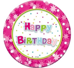TALERZYKI PAPIEROWE HAPPY BIRTHDAY RÓŻ 18CM 6SZT