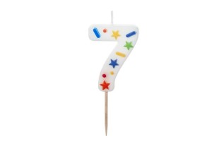 ŚWIECZKA URODZINOWA 7 BIAŁA KONFETTI 5.5CM