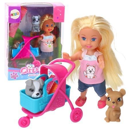 Zestaw mini laleczka wózek + piesek, Leantoys