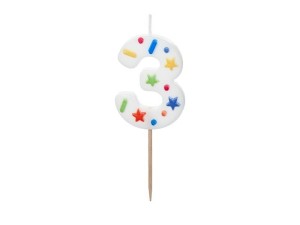 ŚWIECZKA URODZINOWA 3 BIAŁA KONFETTI 5.5CM