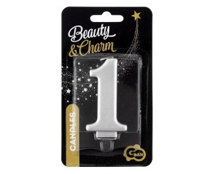 ŚWIECZKA B&C 1 METALIK SREBRNA 8,0CM