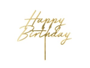 TOPPER NA TORT HAPPY BIRTHDAY ZŁOTY 18X16,5CM