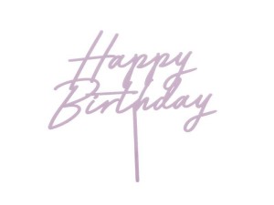 TOPPER NA TORT HAPPY BIRTHDAY FIOLETOWY 16,5CM