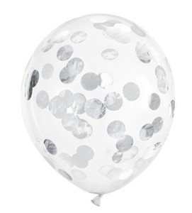 BALONY Z KONFETTI KÓŁKA SREBRNY 30CM 6SZT