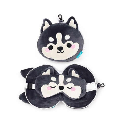 Poduszka podróżna i maska na oczy Pies Husky