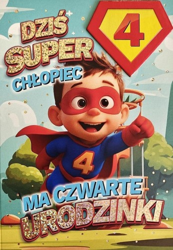 Karnet Urodziny 4 chłopiec - Superbohater