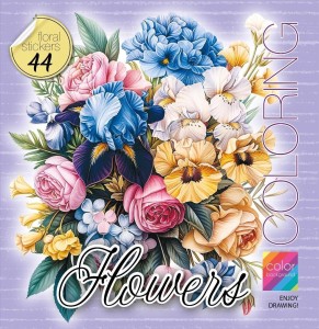 KOLOROWANKA Z NAKLEJKAMI 200X200 KWIATY FIOLET