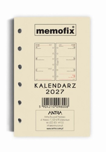 Wkład kalendarzowy 2027 Memofix A6 SK/TDW
