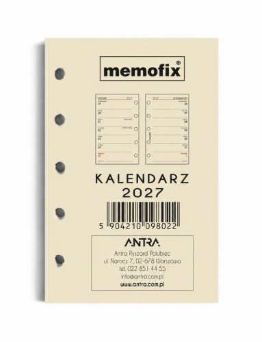 Wkład kalendarzowy 2027 Memofix A7 M/TNS