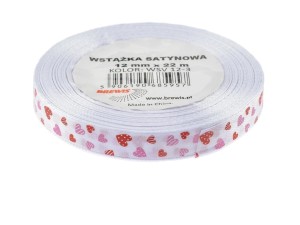 WSTĄŻKA SATYNOWA SERCA BIAŁA 12MMX22M