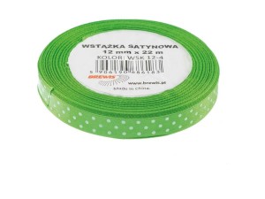 WSTĄŻKA SATYNOWA W KROPKI ZIELONA 12MMX22M