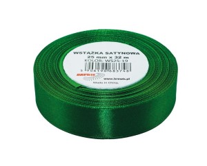 WSTĄŻKA SATYNOWA ZIELONA 25MMX32M