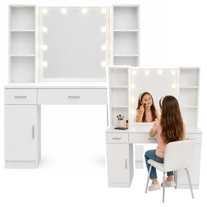TOALETKA KOSMETYCZNA Z LUSTREM LED 141X114X39CM