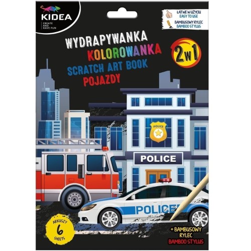 Wydrapywanka z kolorowanką 2w1 Pojazdy KIDEA