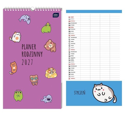 Kalendarz 2027 rodzinny 25x43cm Kawaii