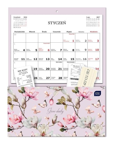 Kalendarz 2027 ścienny z kieszonką Magnolia