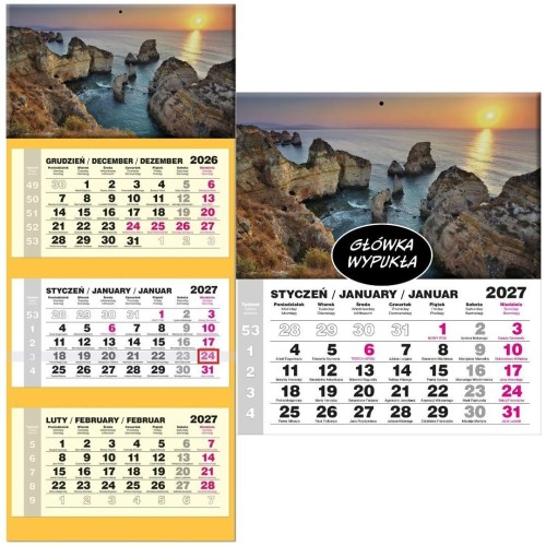 Kalendarz 2027 trójdzielny LUX wypukły Algarve